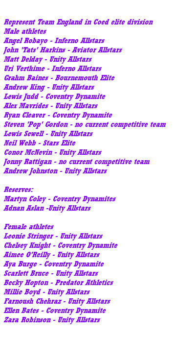 team england coed  list